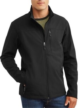 Swiss Tech Men's Black Softshell Jacket Lightweight Zip-Up Medium